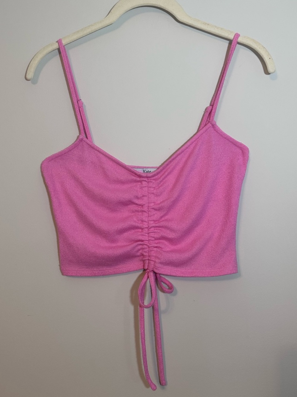 Gab & Kate Womens Pink Crop Top Cinch Tie-Front Cami Sweater Festival Y2K Summer